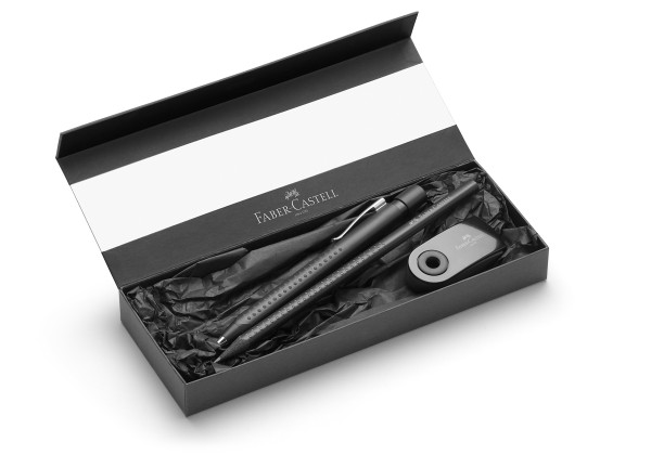 FABER-CASTELL Set Black Edition inkl. 1-farbigem Werbedruck auf Kugelschreiber und Radierer